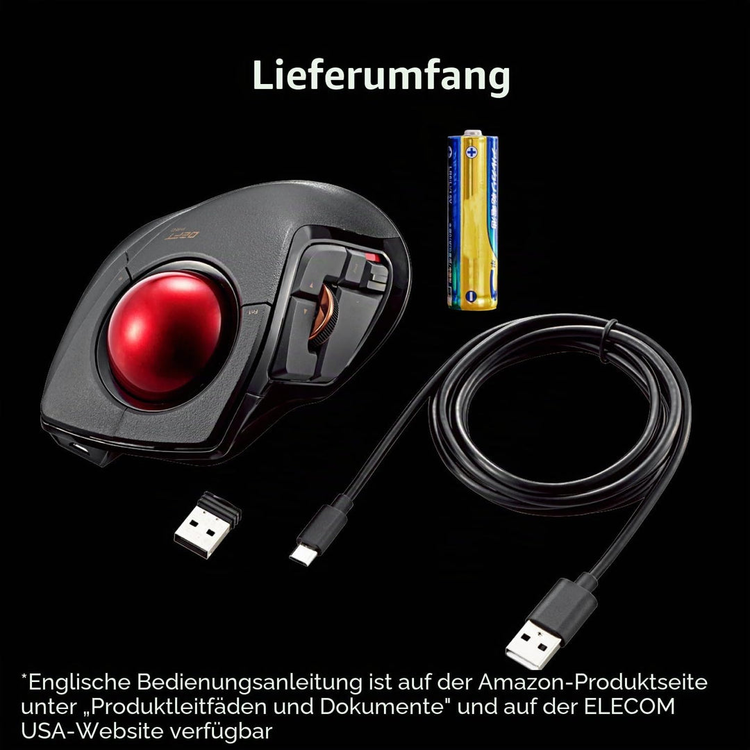 ELECOM Kabelgebundene / kabellose / Bluetooth-Fingerbetriebene Trackball-Maus, kompatibel mit Window