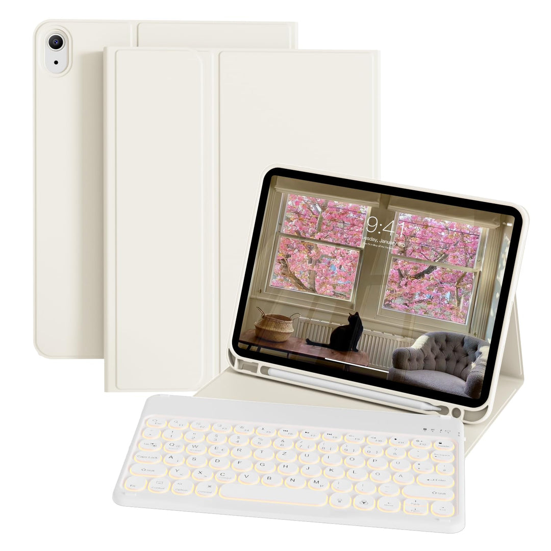 Hülle mit Tastatur für iPad A16 11/10 Generation (2025/2022, 11/10.9 Zoll), 7 Farben Beleuchtete Abn
