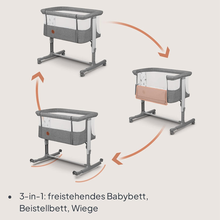 Lionelo Aurora 3 in 1 Babybett bis 9 kg, Beistellbett, Wiege, Höhenverstellug und Einstellung der Ne