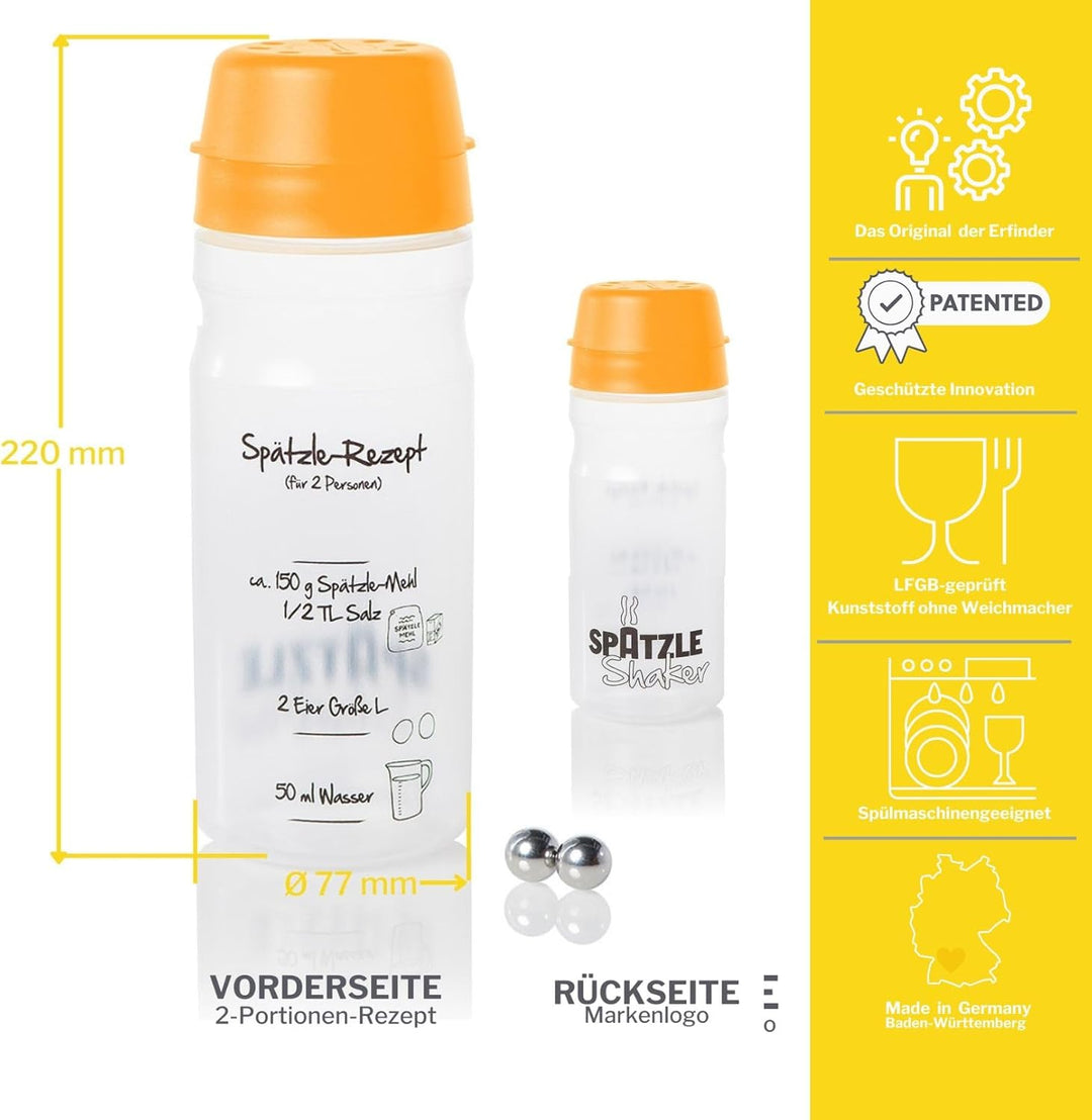 Einsteiger-Set zum Spätzle selber machen mit Spätzle-Shaker (675ml orange) 2 Portionen & Rezeptbuch