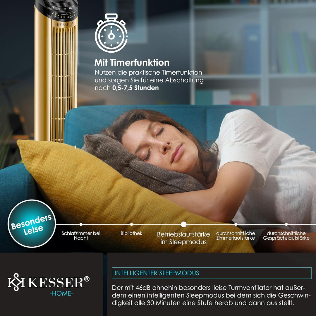 KESSER® Turmventilator mit Fernbedienung | 90° Oszillationswinkel | 3 Stufen | 90 cm |+ Timerfunktio