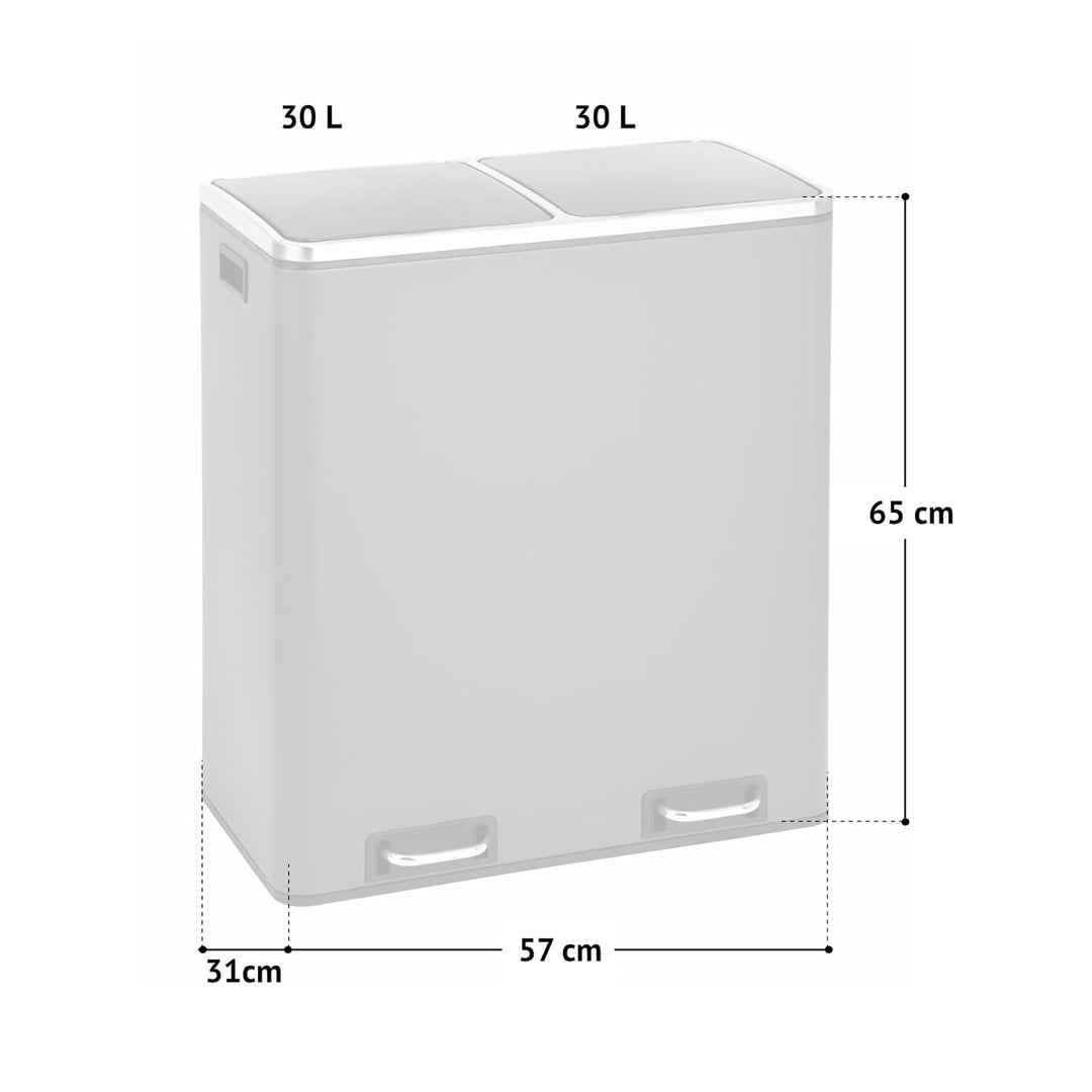 SVITA TM2X30 Treteimer 60 Liter Abfalleimer Mülleimer Design Mülltrennung Papierkorb Küchen-Ordnung