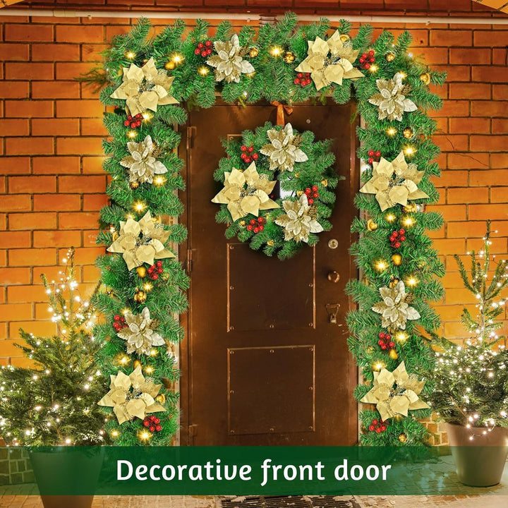 SHAVINGFUN Weihnachtsgirlande,2.7M/9Ft Weihnachtsgirlande mit Beleuchtung,Vorbeleuchteter Künstliche