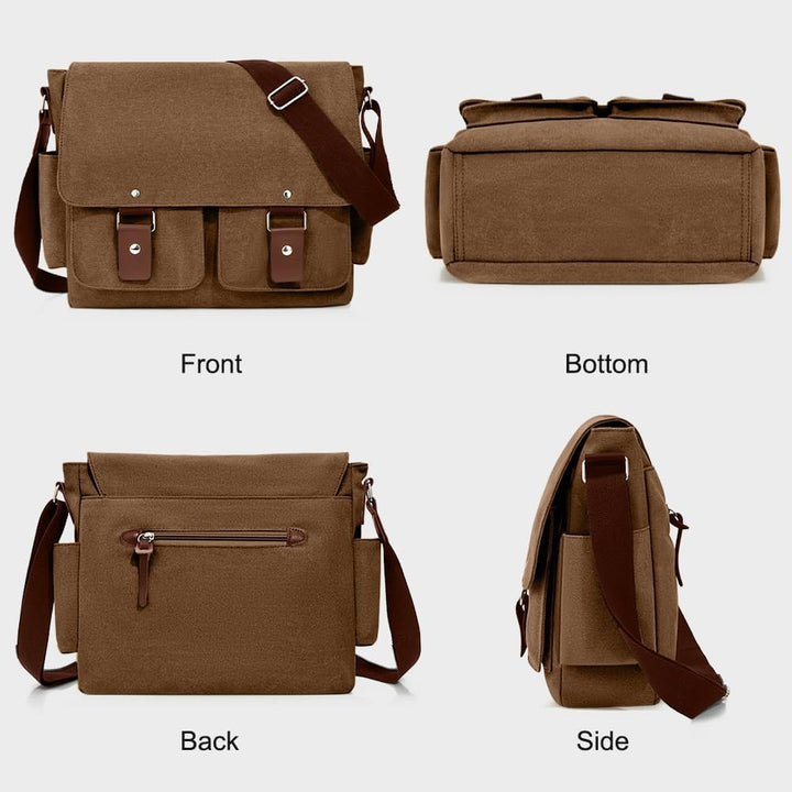 flintronic Umhängetasche, Vintage Canvas Schultertasche Herren Damen, Aktentasche Laptoptasche mit V