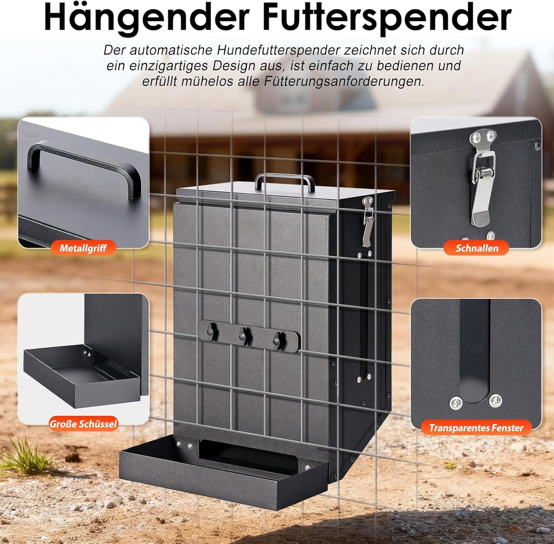 Hängender automatischer Futterspeiser, verzinkter Stahl-Hundefutterspeiser mit Haken, Outdoor Gravit