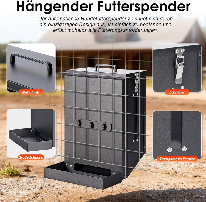 Hängender automatischer Futterspeiser, verzinkter Stahl-Hundefutterspeiser mit Haken, Outdoor Gravit