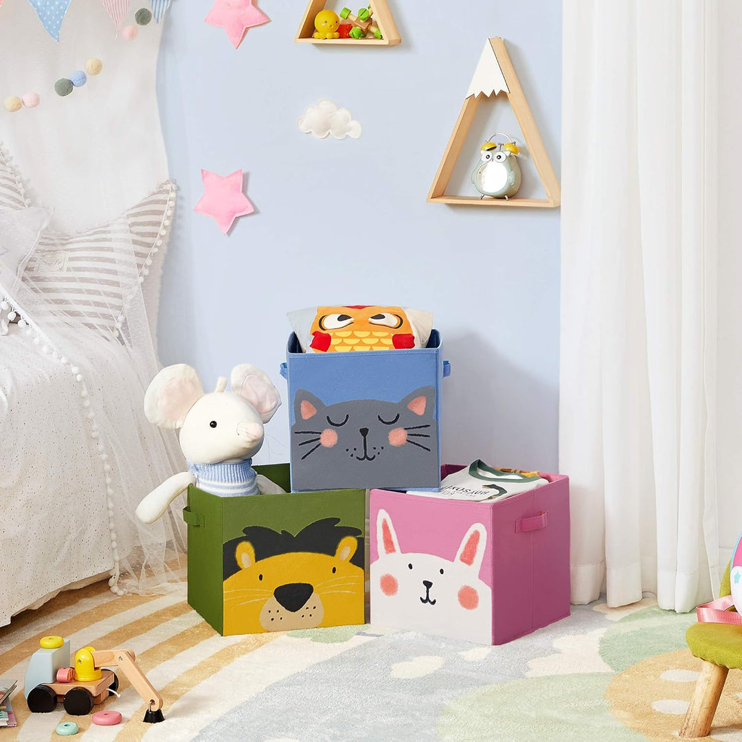 SONGMICS Aufbewahrungsbox, 3er Set, Faltboxen, Stoffboxen je mit 2 Griffen,Spielzeug-Organizer, 30 x
