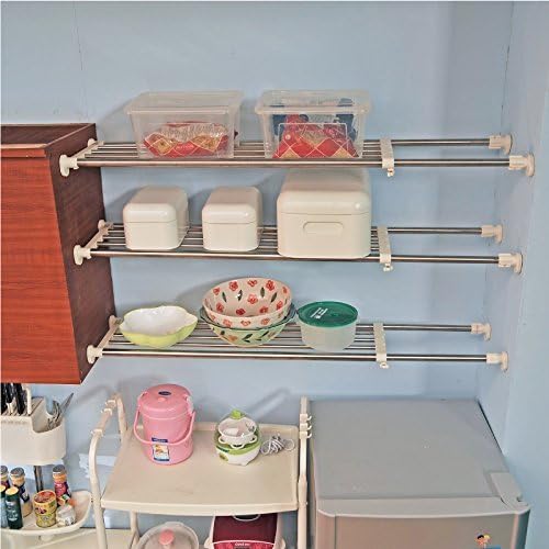 BAOYOUNI Teleskop Garderobensystem Ohne Bohren Regaltrenner Robuster Organizer Regal 5 Edelstahl-Sta