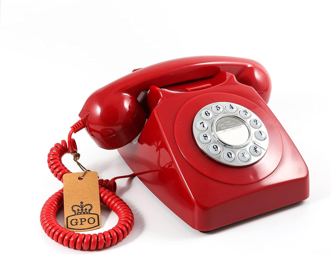 GPO 746 Retro Festnetztelefon im Stil der 70er Jahre mit Druckknopf-authentischer Klingelton- Rot Ro
