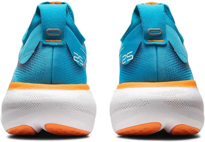 ASICS Nimbus 25 Strassenlaufschuhe für Männer Schwarz Silber 44.5 EU Island Blue Sun Peach, 44.5 EU