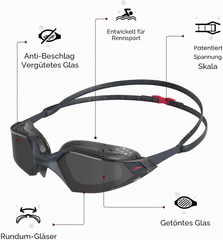 Speedo Unisex Aquapulse Pro Swimming Goggles | Anti-Fog | Anti-Mist | Anti-Leak, White/Clear/Purple