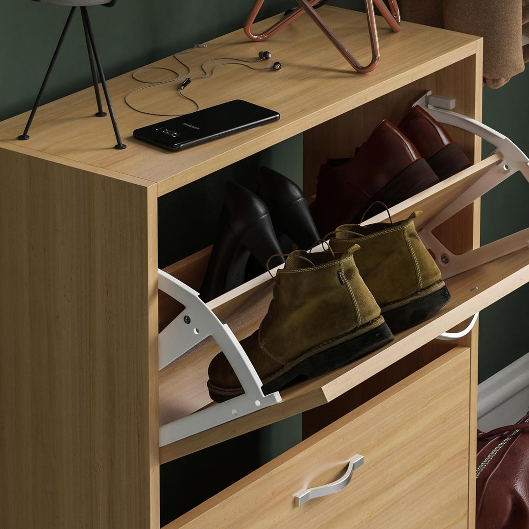 Vida Designs Schuhschrank mit 2 Klappfächern, Aufbewahrung für Schuhe, Organizer, Holzmöbel-Einheit,
