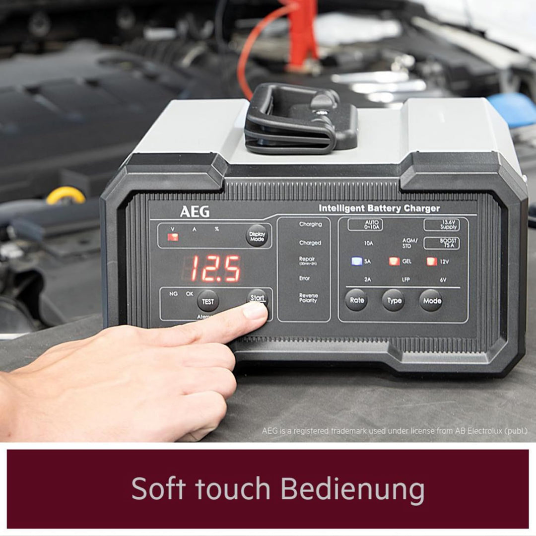 AEG Batterieladegerät CW10 lädt alle 6 V und 12 V Batterien, umfangreicher Sicherungsschutz, mit Lad