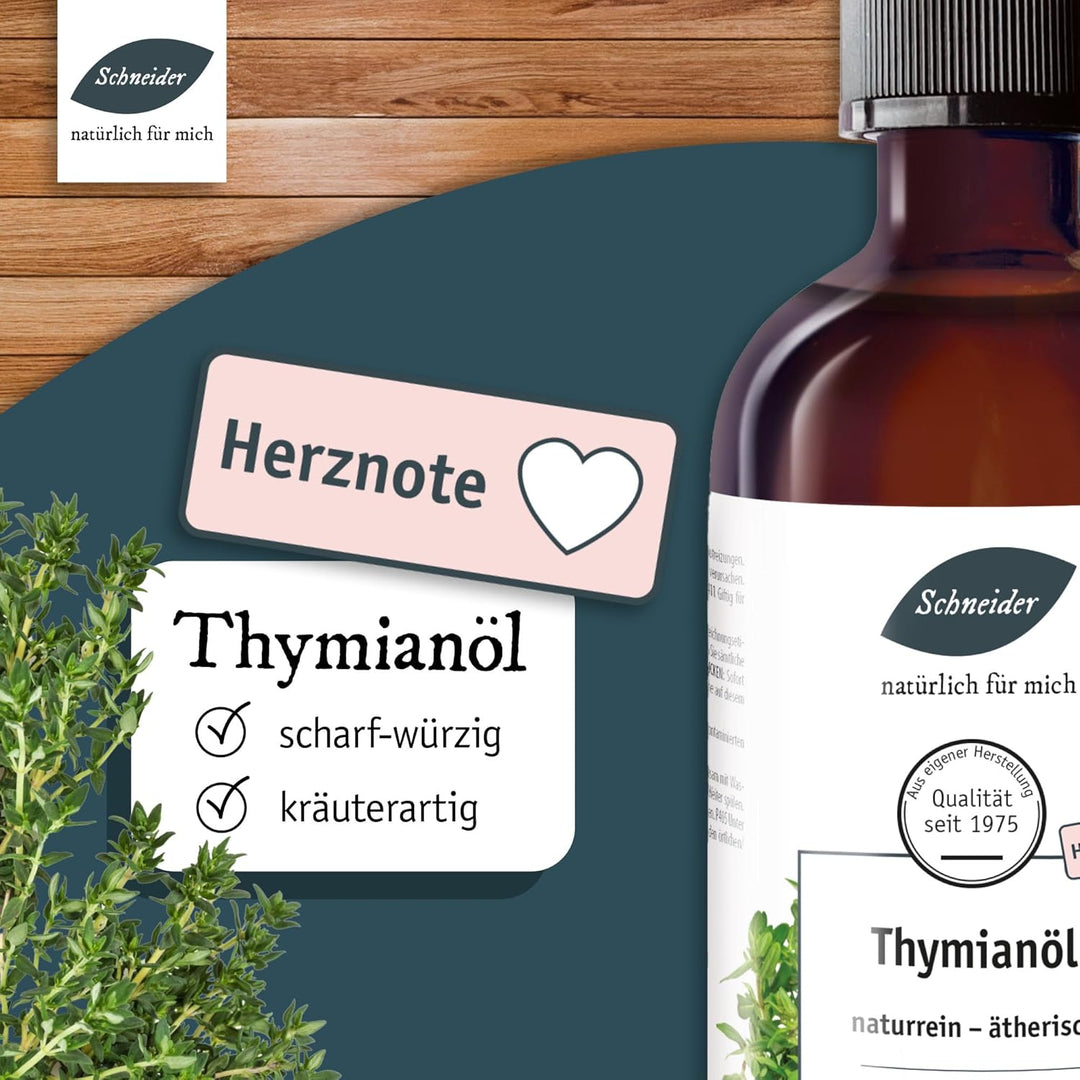 Saunabedarf Schneider Thymianöl – ätherische Ölmischung naturrein – 100 ml Inhalt – wohltuender Luft