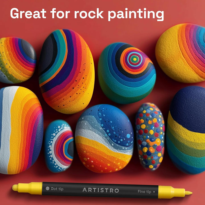 Artistro Acrylstifte Zeichenset für Stein, Holz, Stoff, Glas & Keramik – Wasserfest mit Doppelspitze