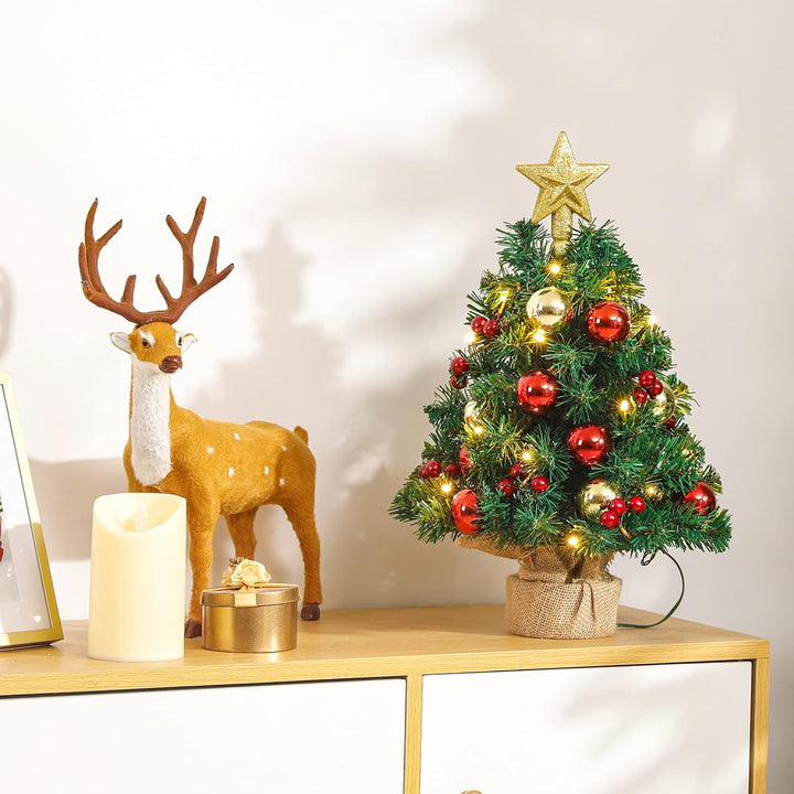 Yorbay Mini Weihnachtsbaum mit 20 warmweiss LEDs 8 Licht Modi, Tannenbaum mit Stern-Baumspitze und D