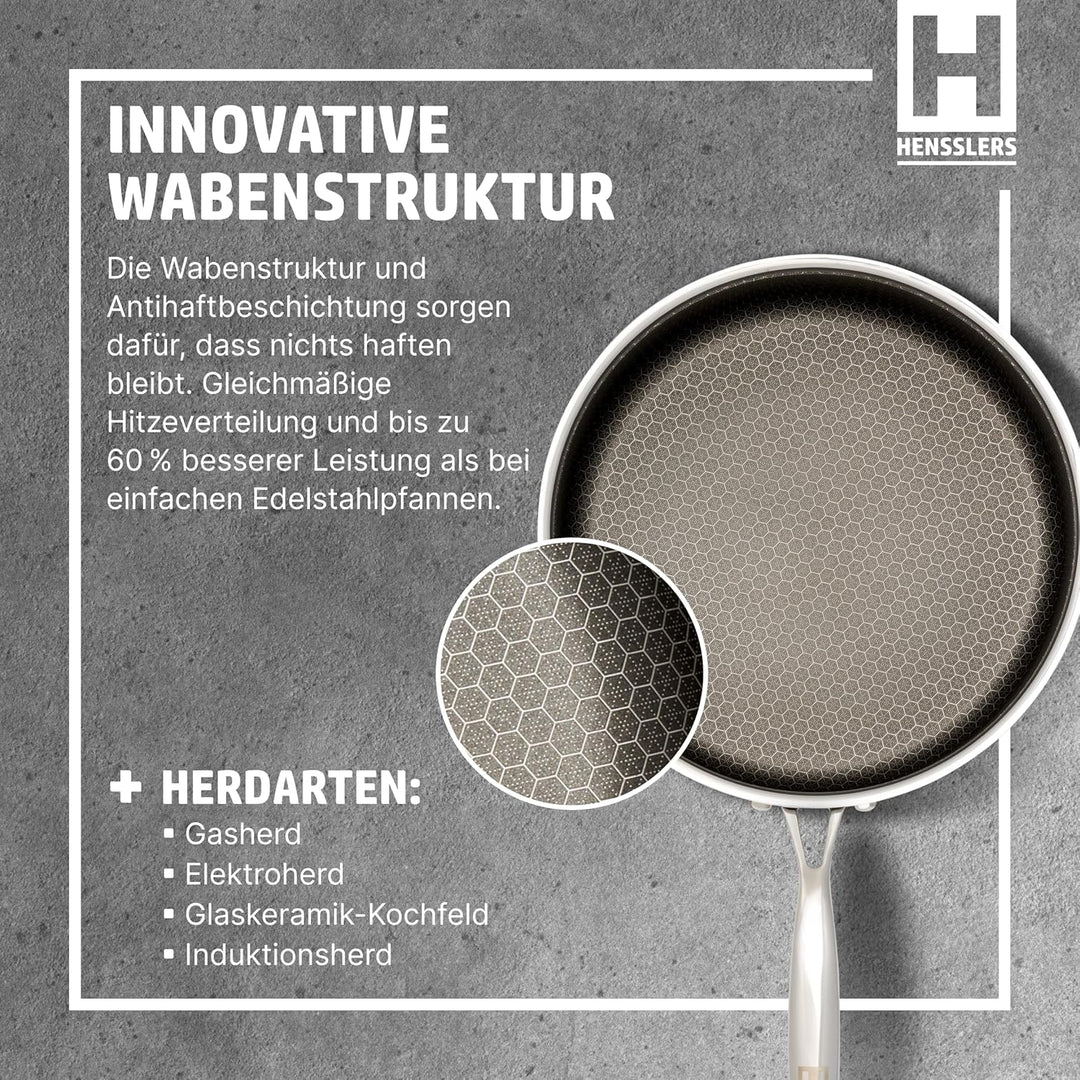 HENSSLERS® Sautepfanne 26cm mit Deckel [FÜR ALLE HERDARTEN INKL. INDUKTION] - Sauteuse Edelstahl - P