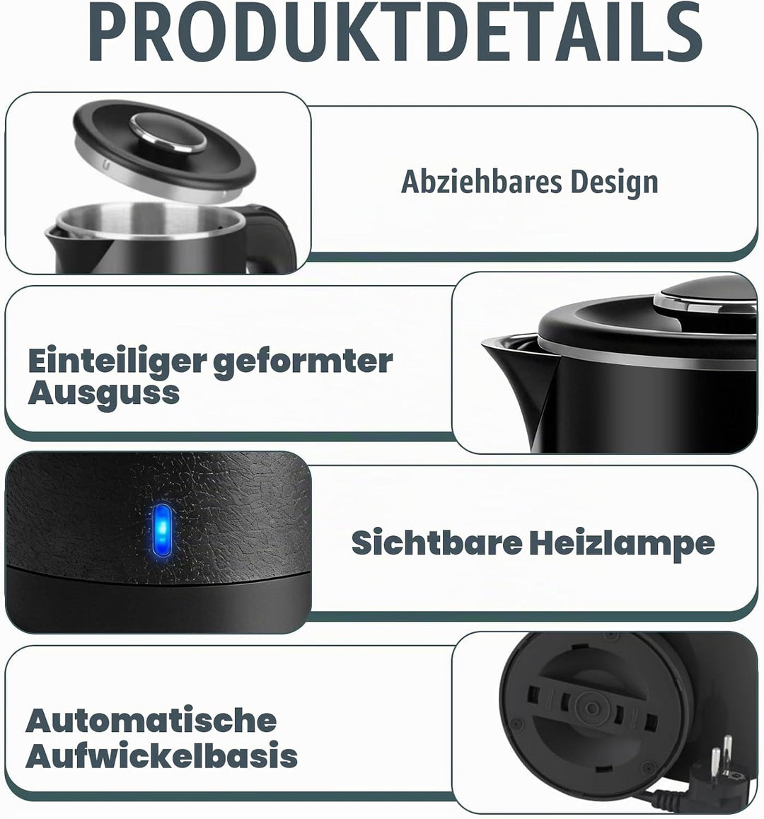 800ML Wasserkocher Klein, 600W Reisewasserkocher, 6 Minuten Schnelles Kochen Reise Elektrischer Wass