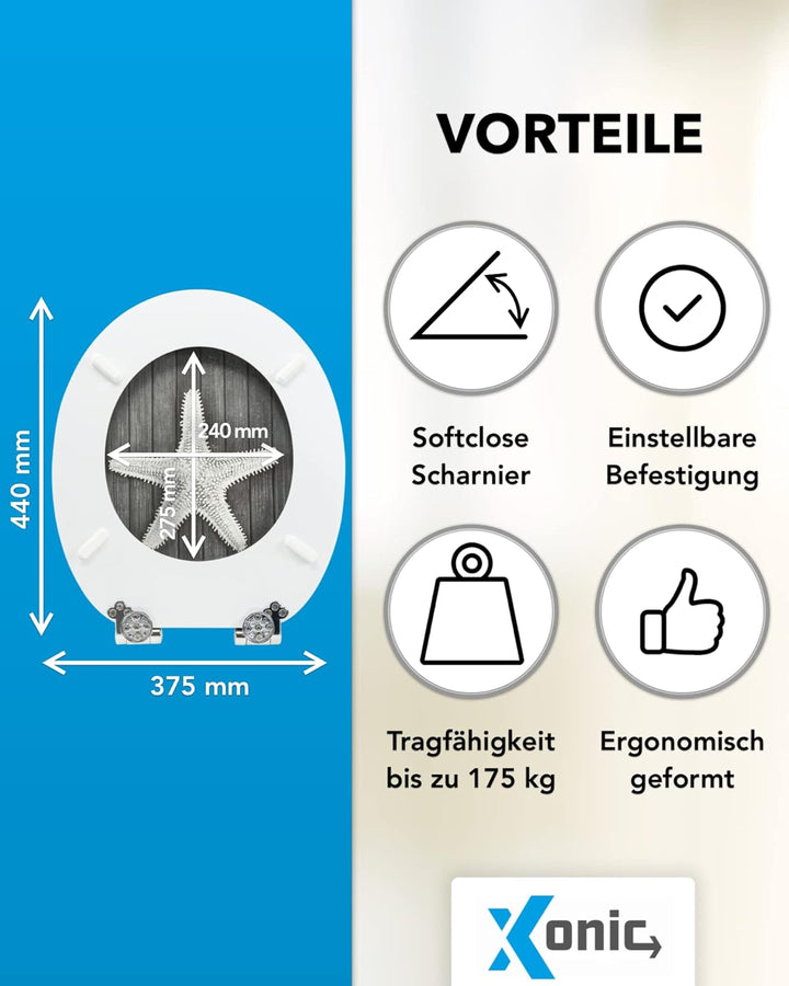 Xonic Design WC-Sitz - Premium Klo-Deckel - Toilettensitz mit Absenkautomatik - hochwertige Klobrill