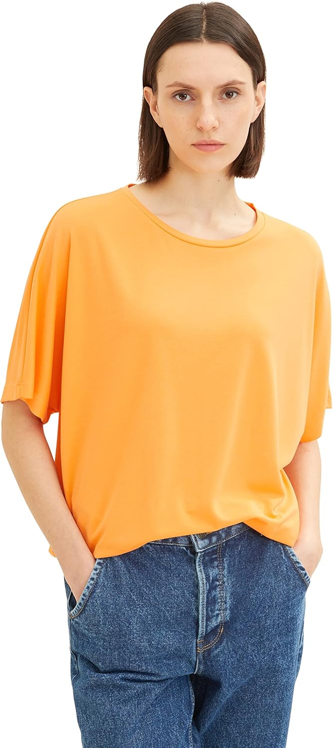 TOM TAILOR Damen Basic T-Shirt mit Bindedetail, 29751 - Bright Mango Orange