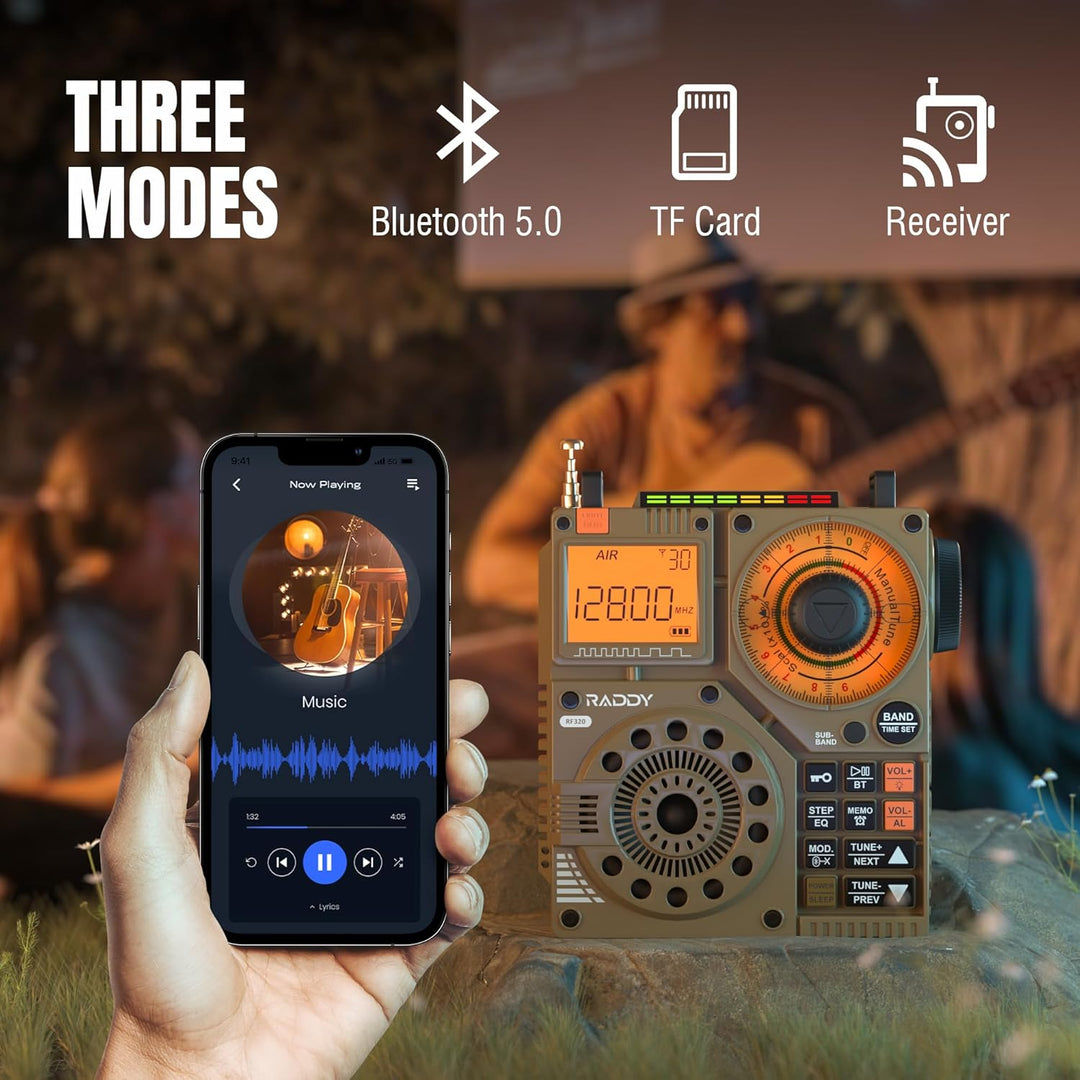 Raddy RF320 Kurzwellenradio mit App-Steuerung, FM/AM/VHF/SW/AIR-Empfänger unterstützt Bt/TF-Karte, w