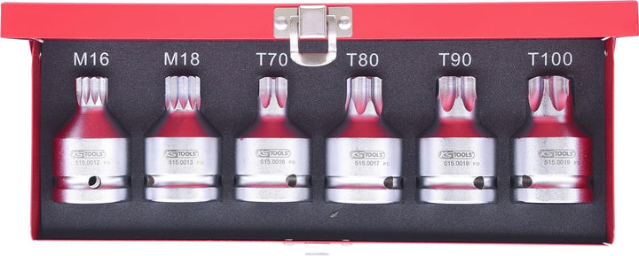 KS Tools 515.0010 3/4" Kraft-Bit-Stecknuss-Satz, 6-tlg., TX+Vielzahn, mit Bohrung