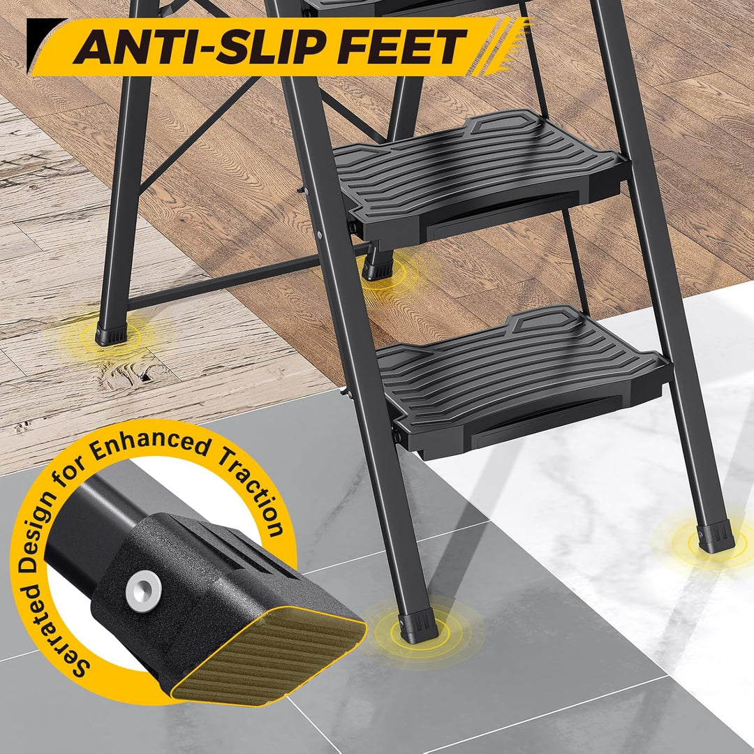 KINGRACK Trittleiter 2 Stufen, Leiter Klappbar mit Handlauf Belastbar bis 150 kg, Rutschfester Tritt