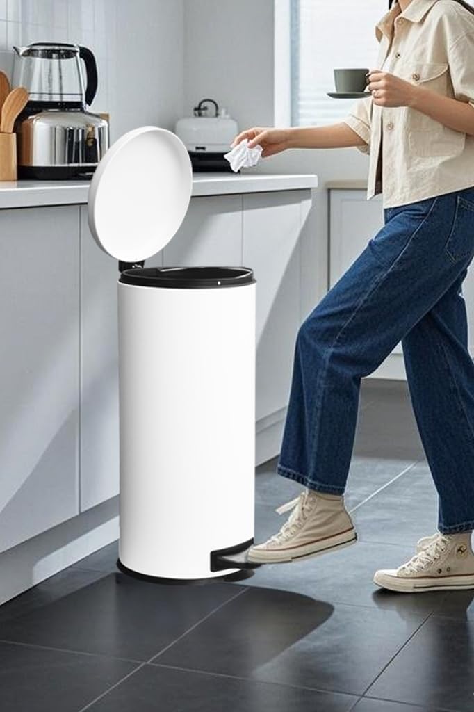 Mülleimer 30 L Treteimer mit Softclose-Deckel, Abfalleimer 30 Liter mit Fusspedal, Rund Mülleimer mi