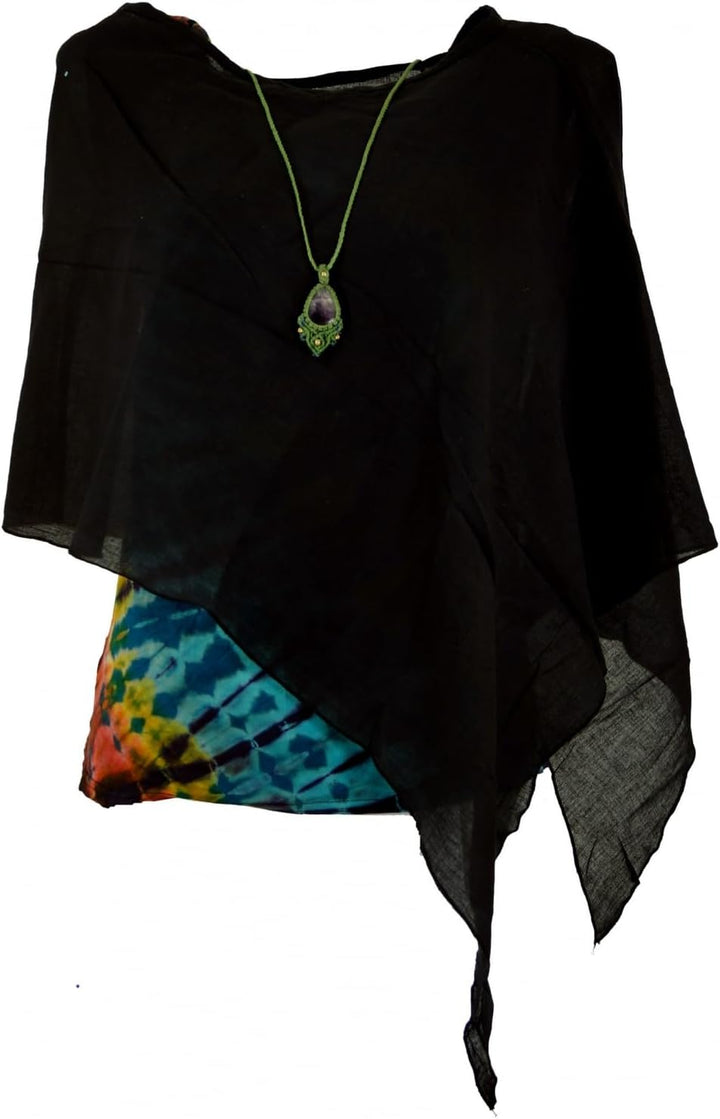GURU SHOP Lagenlook Poncho, Leichter Poncho, Pixi Poncho, Damen, Braun, Baumwolle, Size:40 40 Schwar