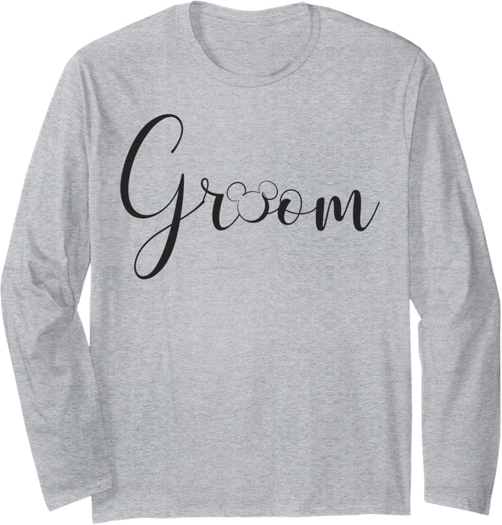 Disney Mickey Mouse Groom Cursive Black Text Logo Langarmshirt