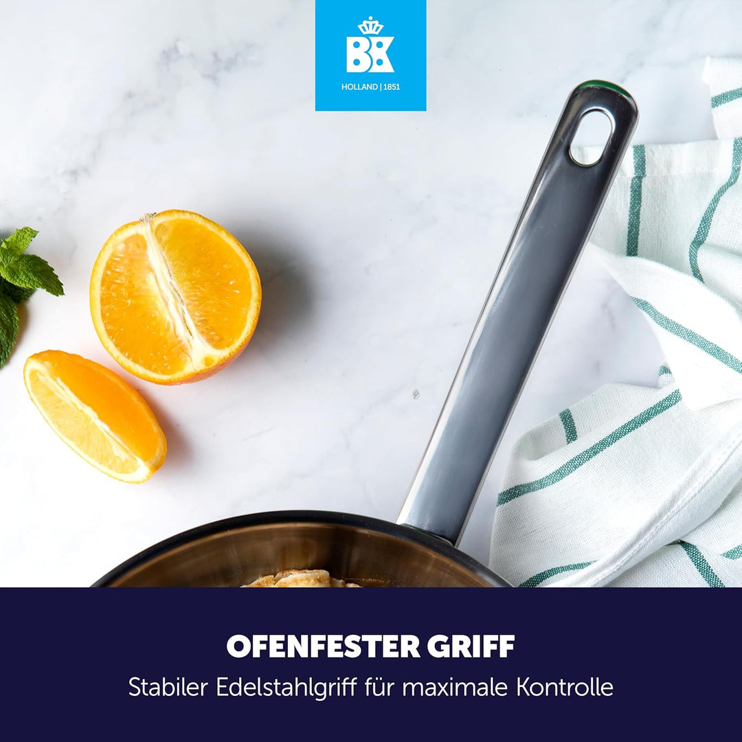BK Bright Edelstahl Induktion 24 cm Bratpfanne, Mehrfach Verkleidet, Backofenfest, Metallbesteckfest