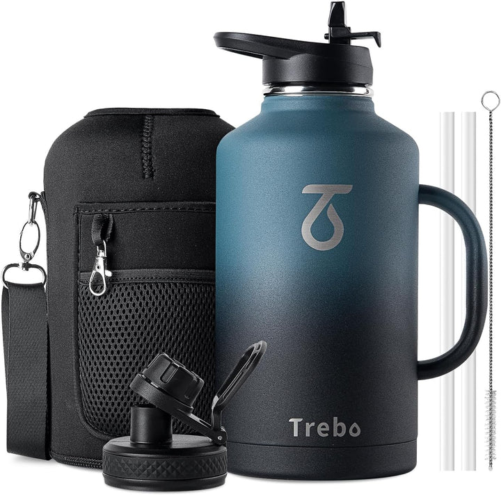 Trebo Isolierte Wasserflasche mit Griff, 1,8 l, Edelstahl, Metall, grosser Krug, Reiseflasche mit St