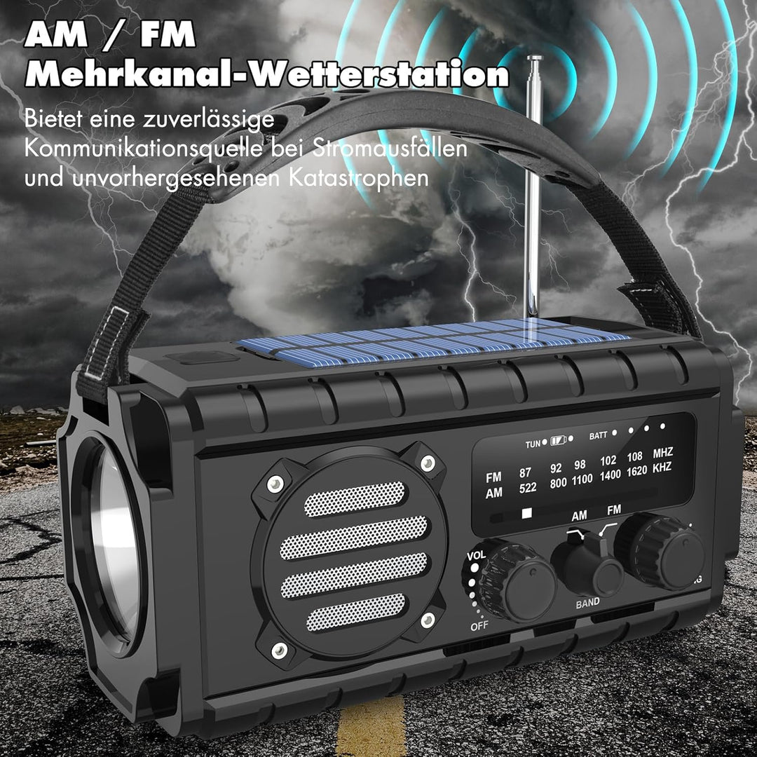 20000mAh Solar Radio, AM/FM Kurbelradio Tragbar Dynamo Wetter Notfallradio, LED Taschenlampe & Lesel