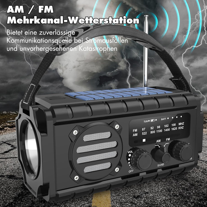 20000mAh Solar Radio, AM/FM Kurbelradio Tragbar Dynamo Wetter Notfallradio, LED Taschenlampe & Lesel