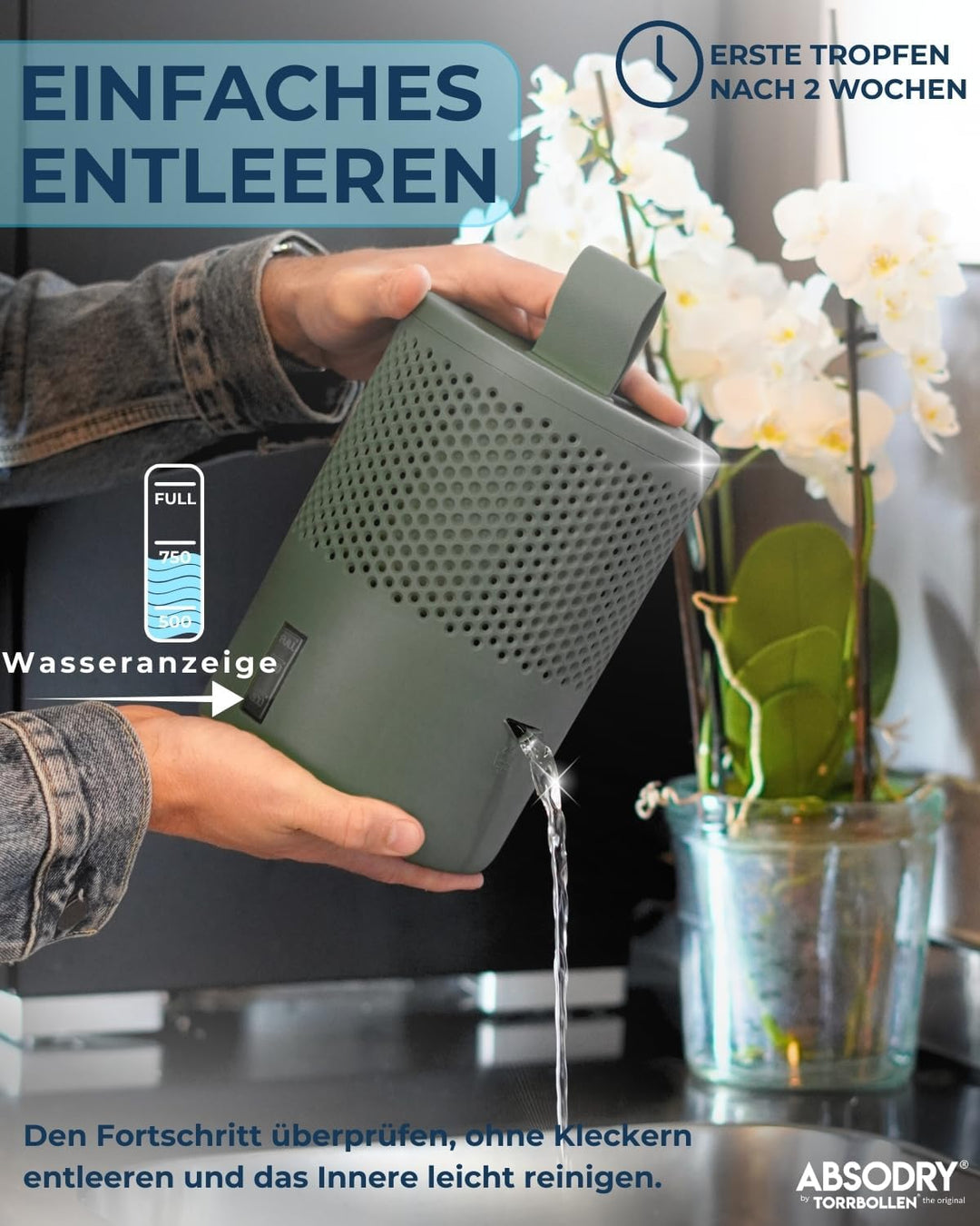 Absodry Duo Family Luftentfeuchter für 25m2 Entfeuchter 600 g Granulat-Beutel, 1000 ml leise ohne St