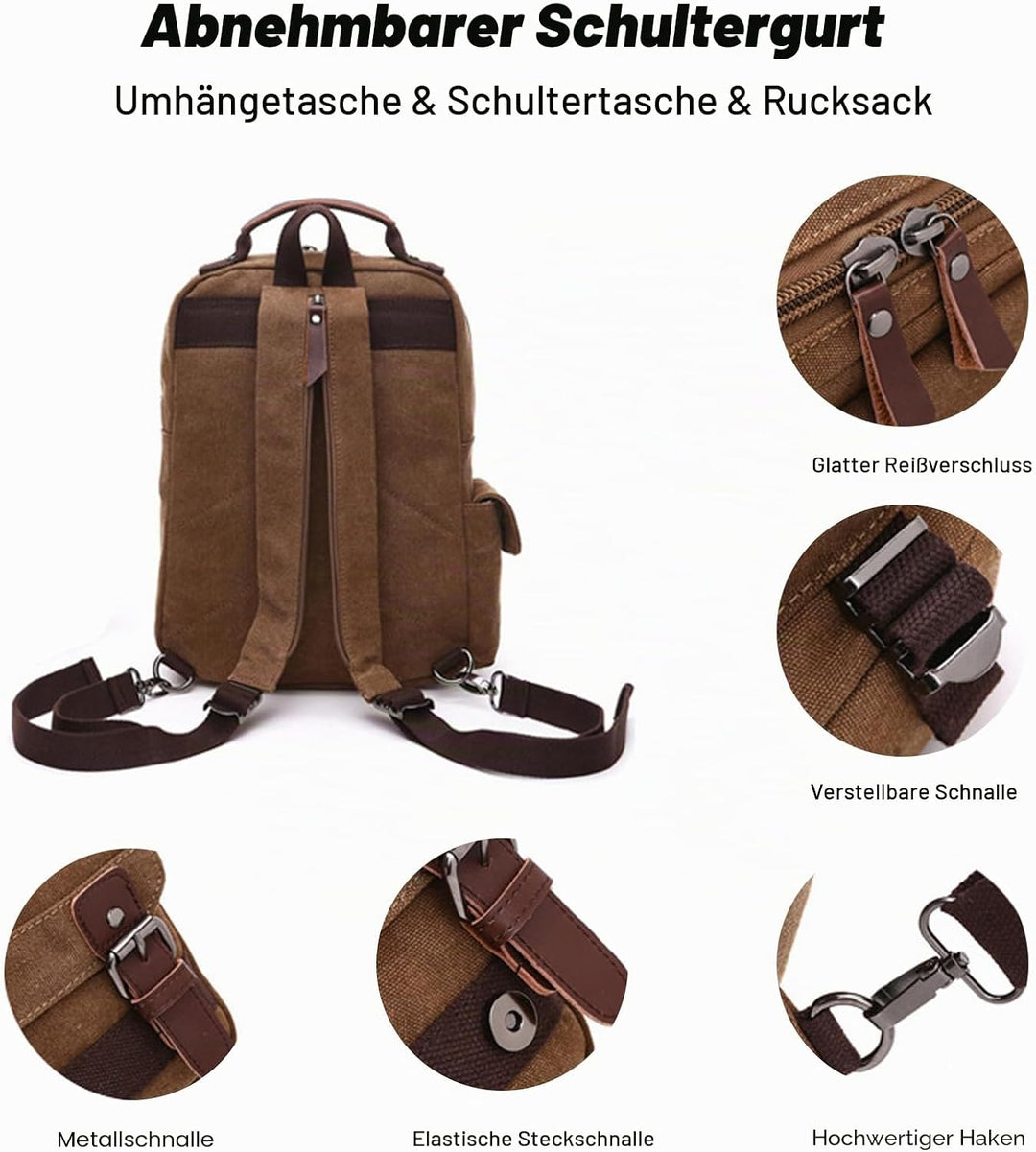 FANDARE Herren Rucksack aus atmungsaktivem Segeltuch Grau B, Grau B