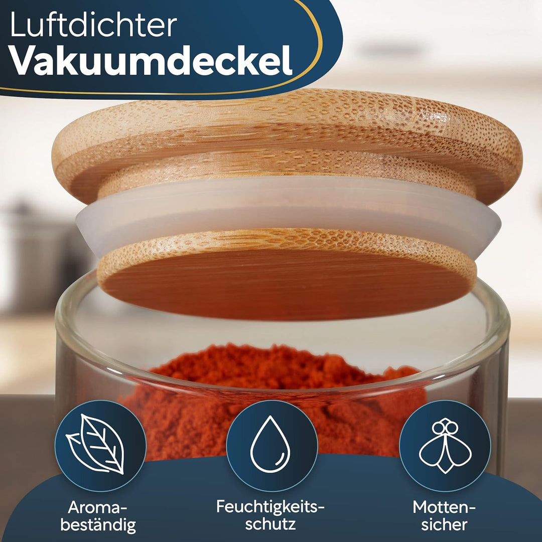 CLIDOR ® - runde Gewürzgläser - 12 x 125 ML ( innovative 3mm Glasdicke ) luftdichte Gewürzdosen - st