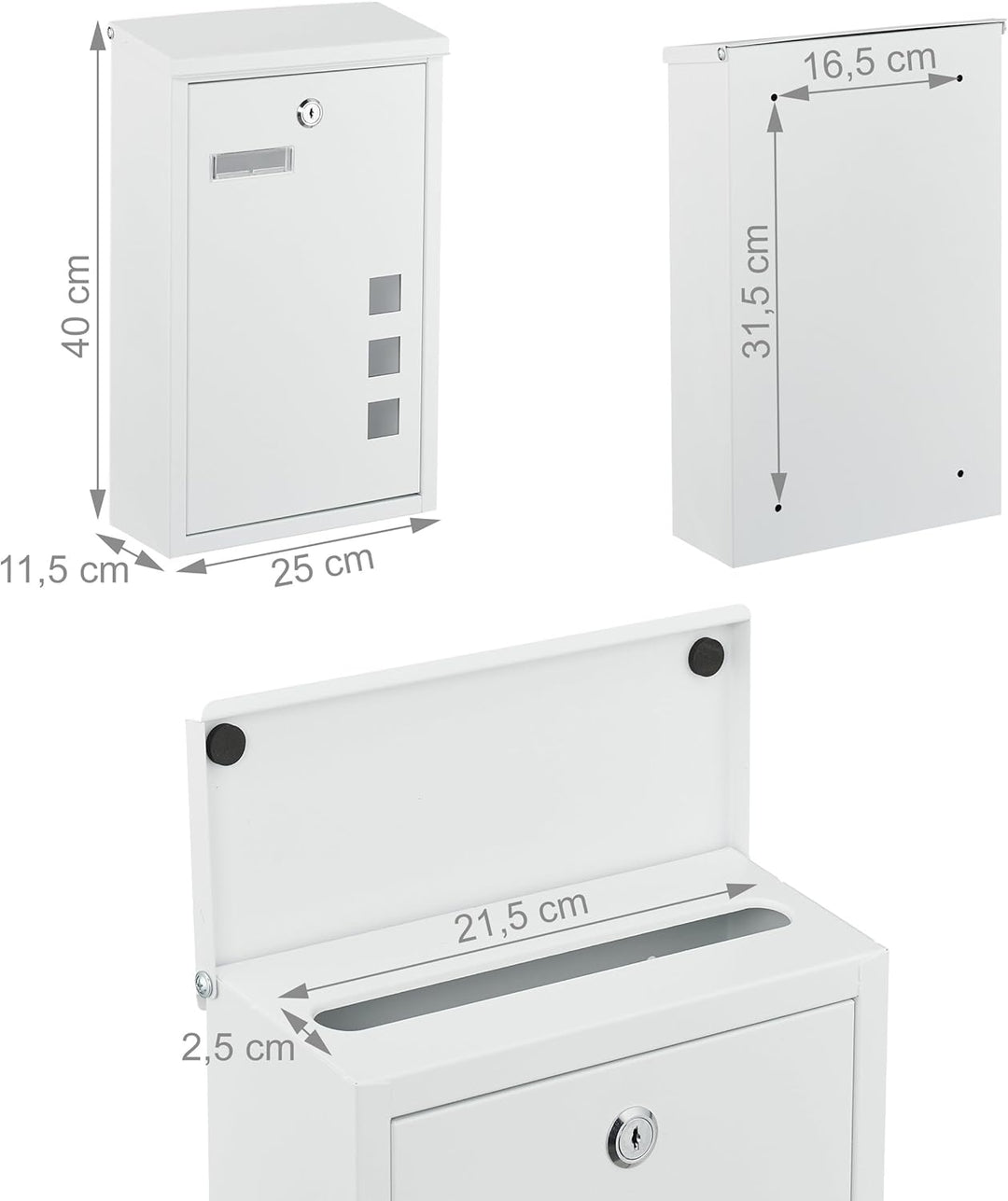 Relaxdays Briefkasten mit Sichtfenstern, HxBxT: 40 x 25 x 11,5 cm, Eisen, 4 Schlüssel, Postkasten Ho
