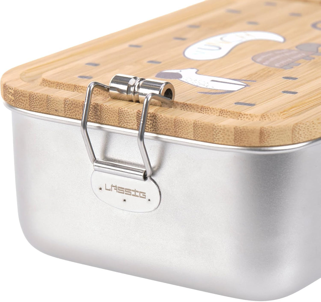LÄSSIG Kinder Brotdose Edelstahl und Bambus Frühstücksbox nachhaltig Kindergarten Schule/Lunchbox St