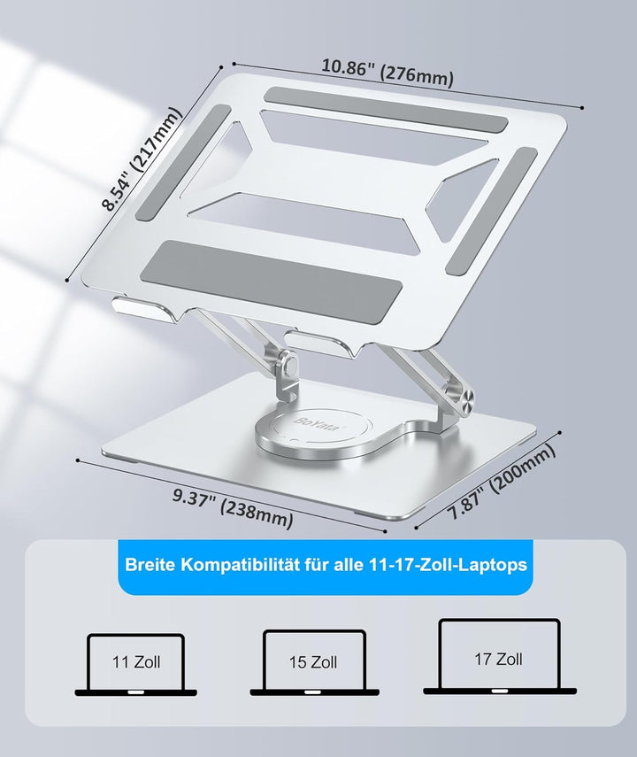 BoYata Laptopständer für Schreibtisch, Verstellbarer Computerständer mit 360° Drehbarer Basis, Ergon