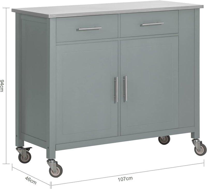 SoBuy FKW108-HG Design Küchenwagen mit Edelstahlplatte Kücheninsel mit Seitenregal Küchenschrank Rol