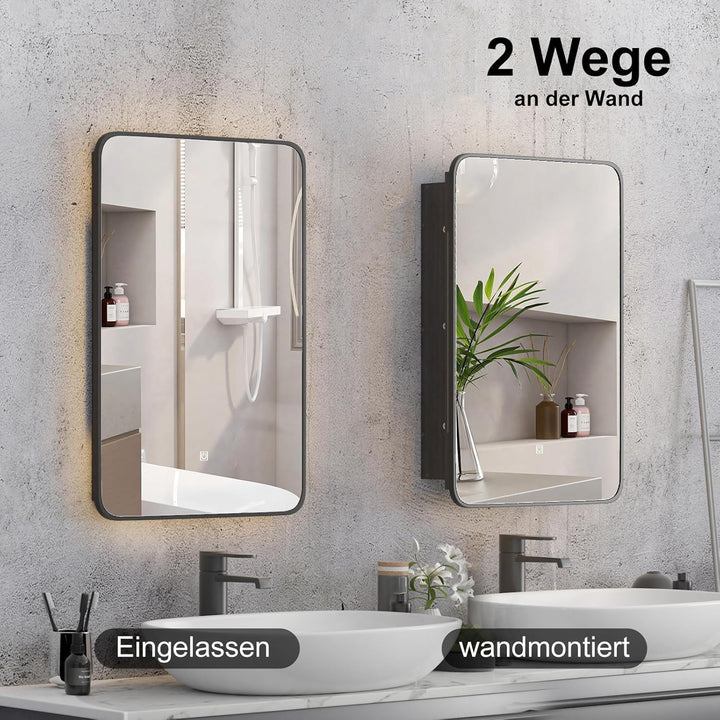 Spiegelschrank Bad mit Ambient-Stimmungsbeleuchtung, Badschrank Hängend mit Spiegel und Ablage, Bade