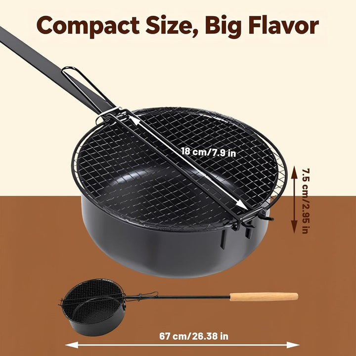 Popcorn Maker Lagerfeuer, Antihaft Popcorn Topf mit Verlängertem Griff und Netzdeckel, Outdoor Popco