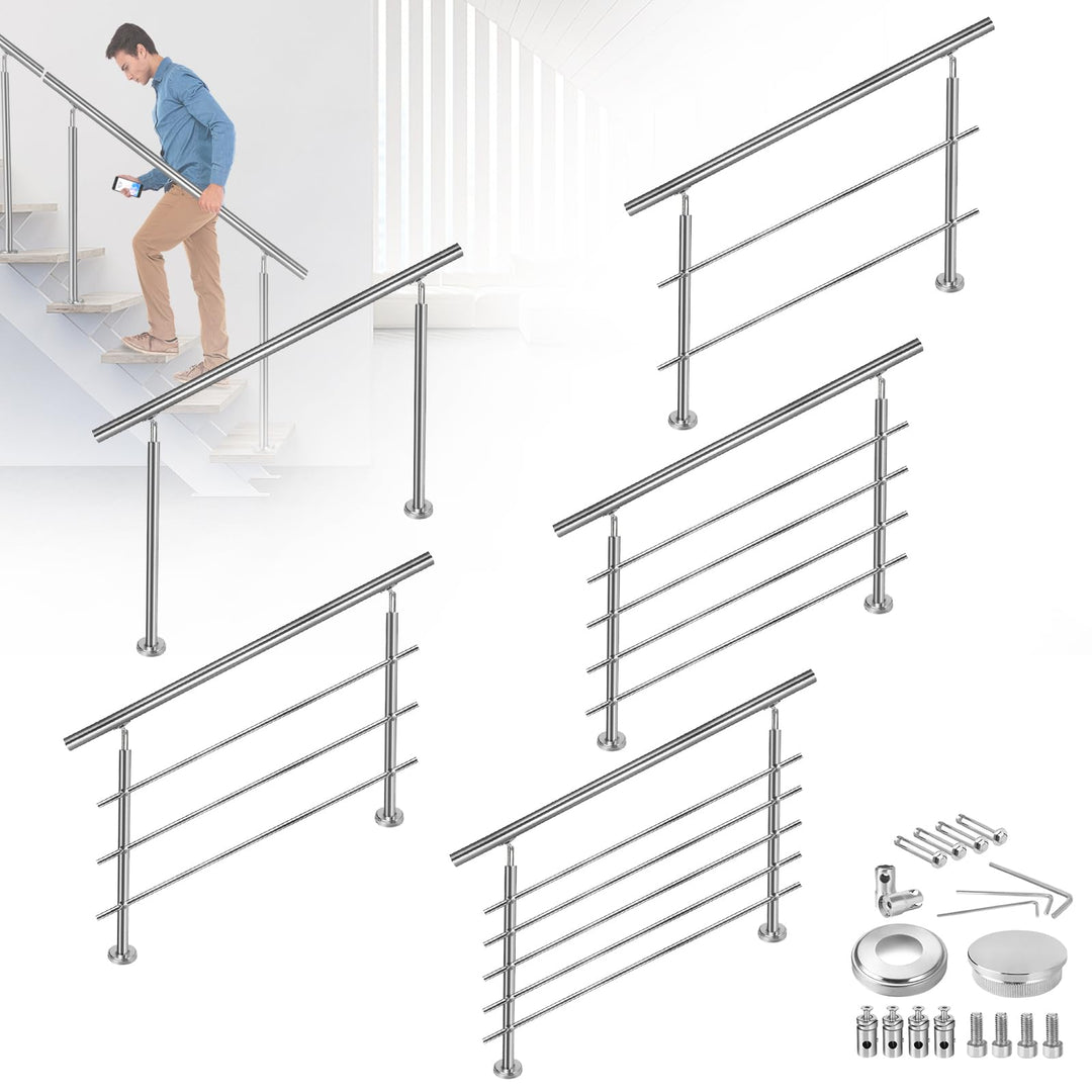 FIVMEN Edelstahl Treppengeländer Aussen 120cm Handlauf Geländer Brüstung mit 2 Pfosten Bausatz Trepp