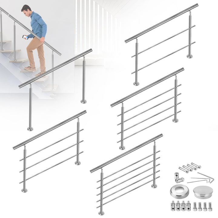 FIVMEN Edelstahl Treppengeländer Aussen 80cm Handlauf Geländer Brüstung mit 2 Pfosten Bausatz Treppe