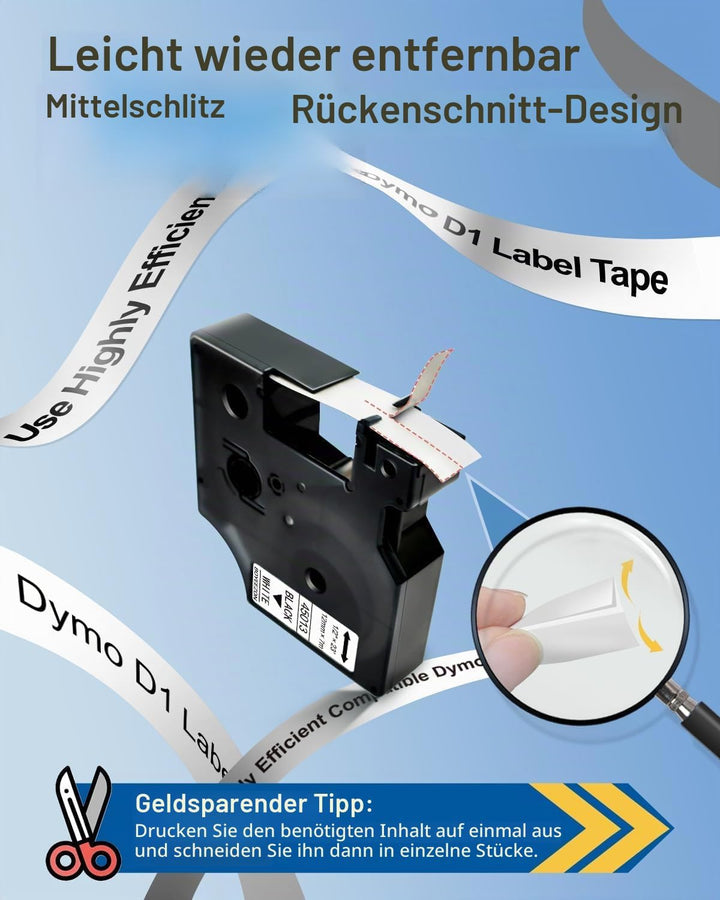 5x Kompatibel mit Dymo D1 Etikettenband, Schwarz auf Weiss 12mm x 7m 45013, Kompatibel mit Dymo D1 S