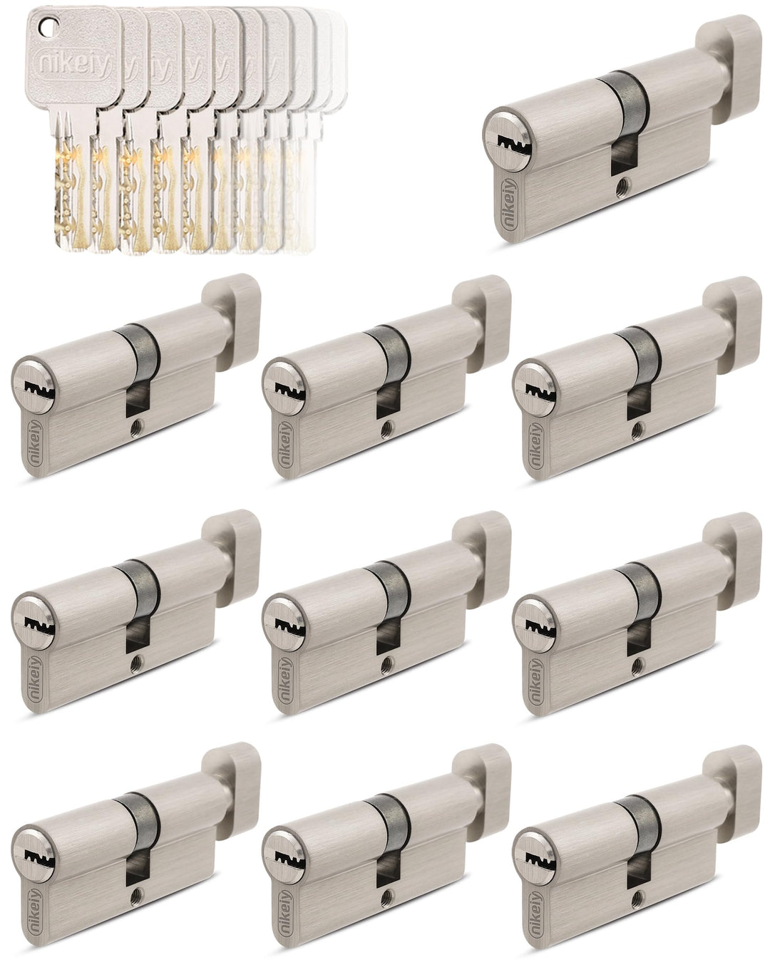 GERCAR Pro 10x Knaufzylinder 45/45 gleichschliessend Set 10 Schliesszylinder mit Knauf inkl. 50 Schl