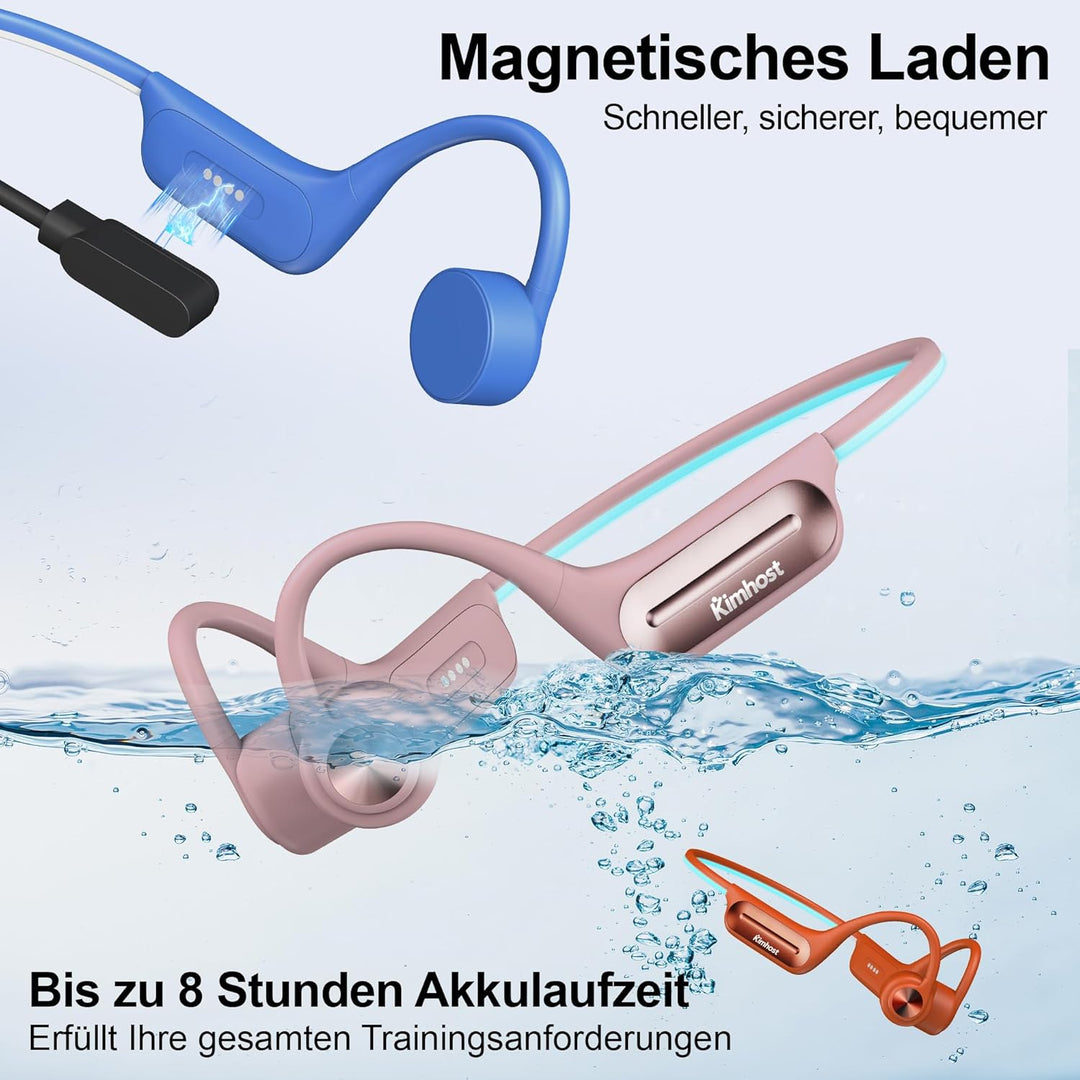 Knochenschall Kopfhörer Schwimmen IP68 Wasserdicht, 32GB Speicher MP3-Player & Bluetooth 5.4, Open E