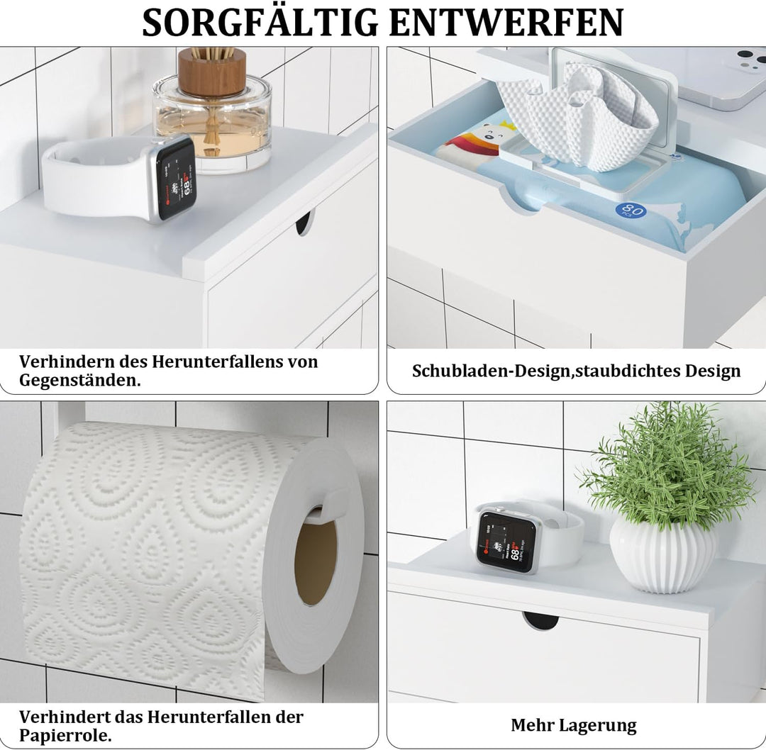 Toilettenpapierhalter Ohne Bohren, Klopapierhalter mit Feuchttücherbox Klorollenhalter mit Ablage Ba