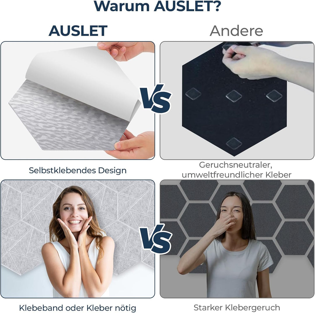 12 Stück Hexagon Akustikplatten Selbstklebend, 30 x 26 x 0,9 cm Hohe Dichte Schallschutzplatten, Aco
